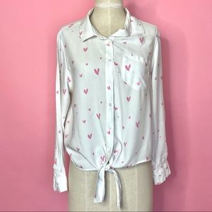 Aqua white blouse with hearts